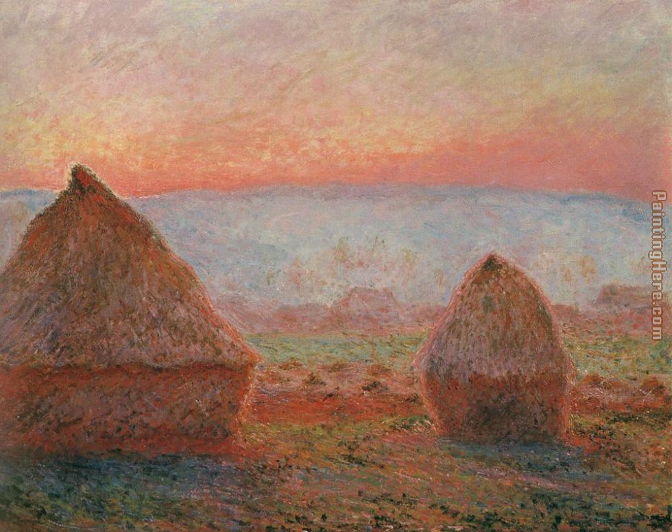Haystacks at Giverny  the evening sun painting - Claude Monet Haystacks at Giverny  the evening sun art painting
